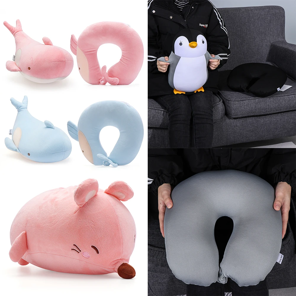 Soft Bedding Cartoon Multifunctional Changable Fluffy Pillows U Shaped Travel Pillow Penguin Whale Protection Neck 3