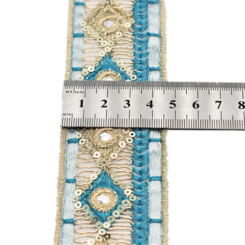 Zsbszc-새로운 에스닉 스타일 스팽글 다이아몬드 자수 레이스, 4cm, 4.7cm, 10 야드, 여러 가지 빛깔의 스레드 의류 액세서리, DIY 리본 ZB129