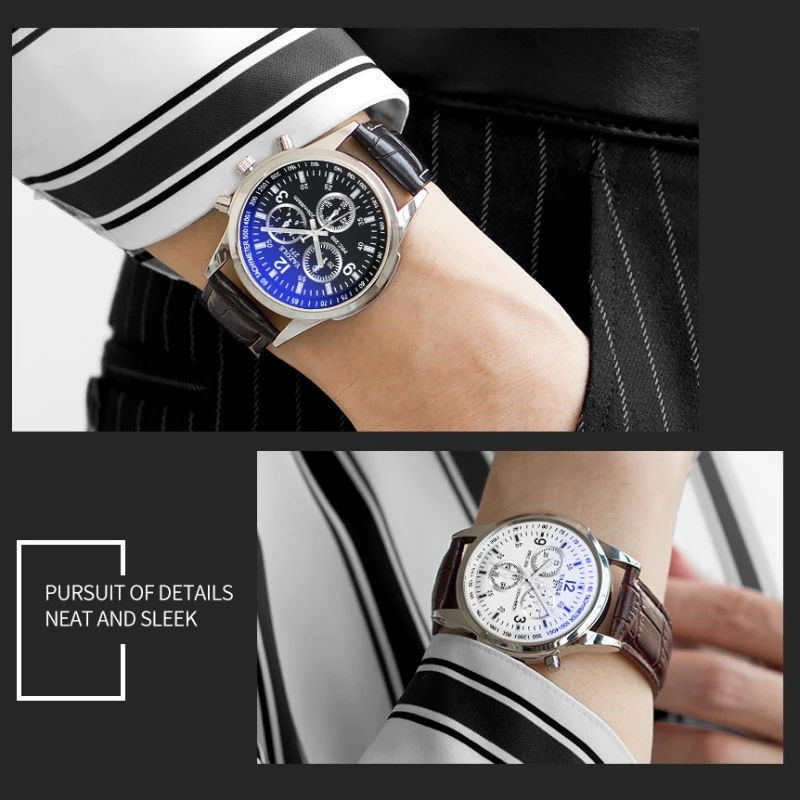 Luxury Men's Luminous Quartz Leather Wristwatch
