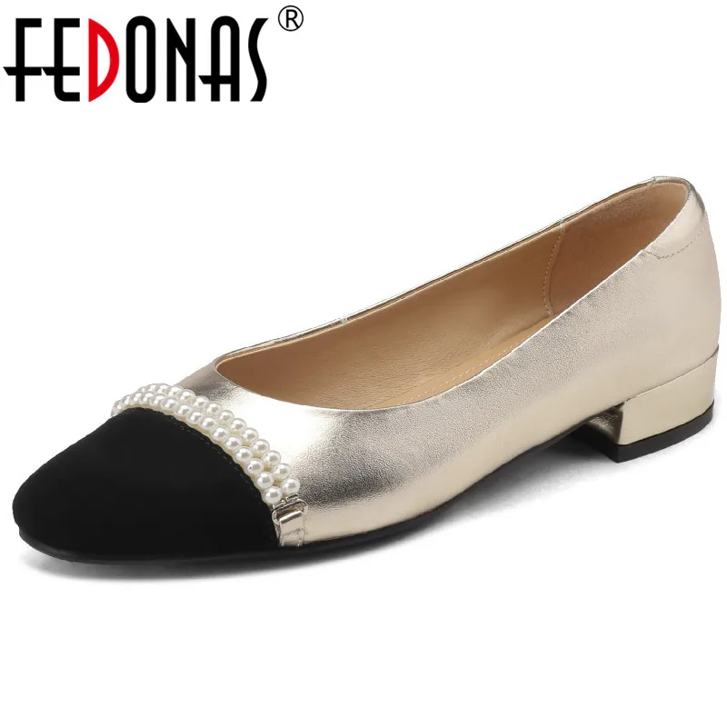 

FEDONAS Women Pumps New Arrival Sweet String Bead Mixed Colors Genuine Leather Low Heels Shoes Woman Casual Office Spring Summer