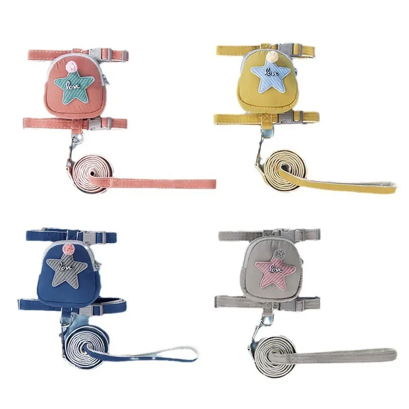 Pet Dog Harness With Bag Cute Pet Backpack With Leash Set Five-Pointed Star Decoration For Daily Walking Hiking Training