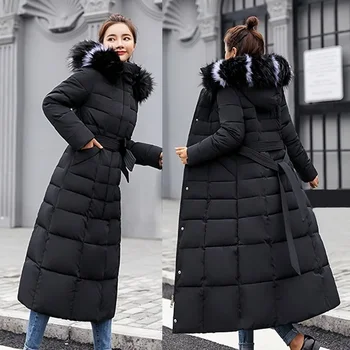 2025 Giacca da donna invernale Moda calda Comoda cintura con fiocco Collo in pelliccia di volpe Abiti Abito lungo Cappotto spesso da donna casual da ufficio 1