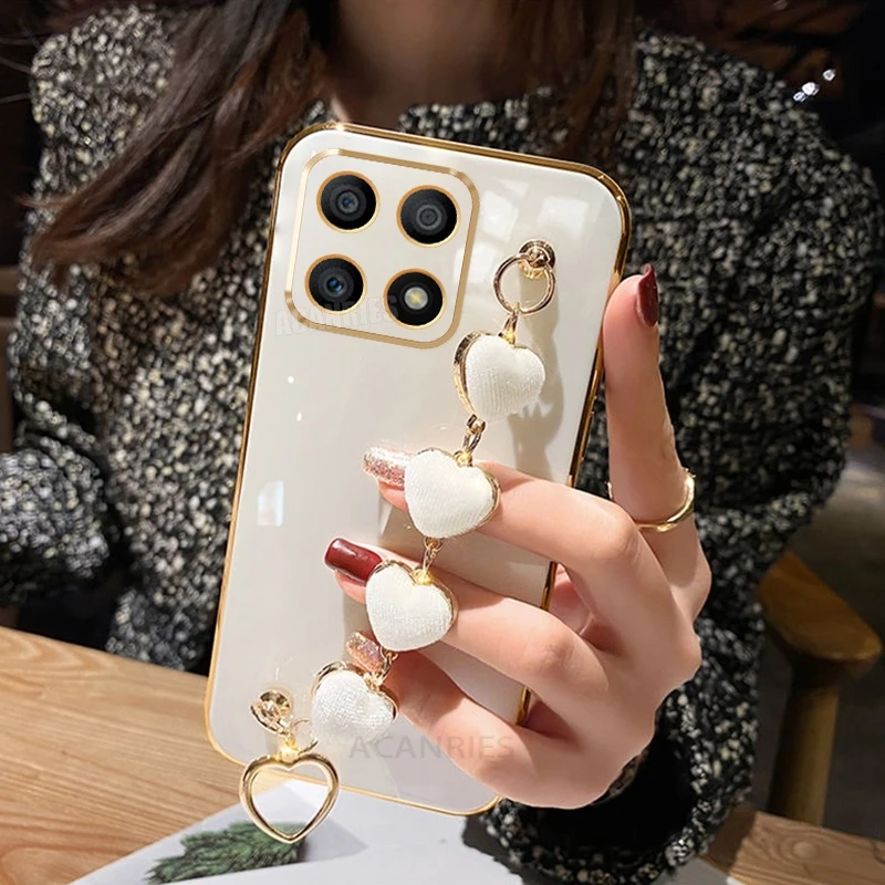 Luxury Love Heart Bracelet Plating Case with Chain Cover