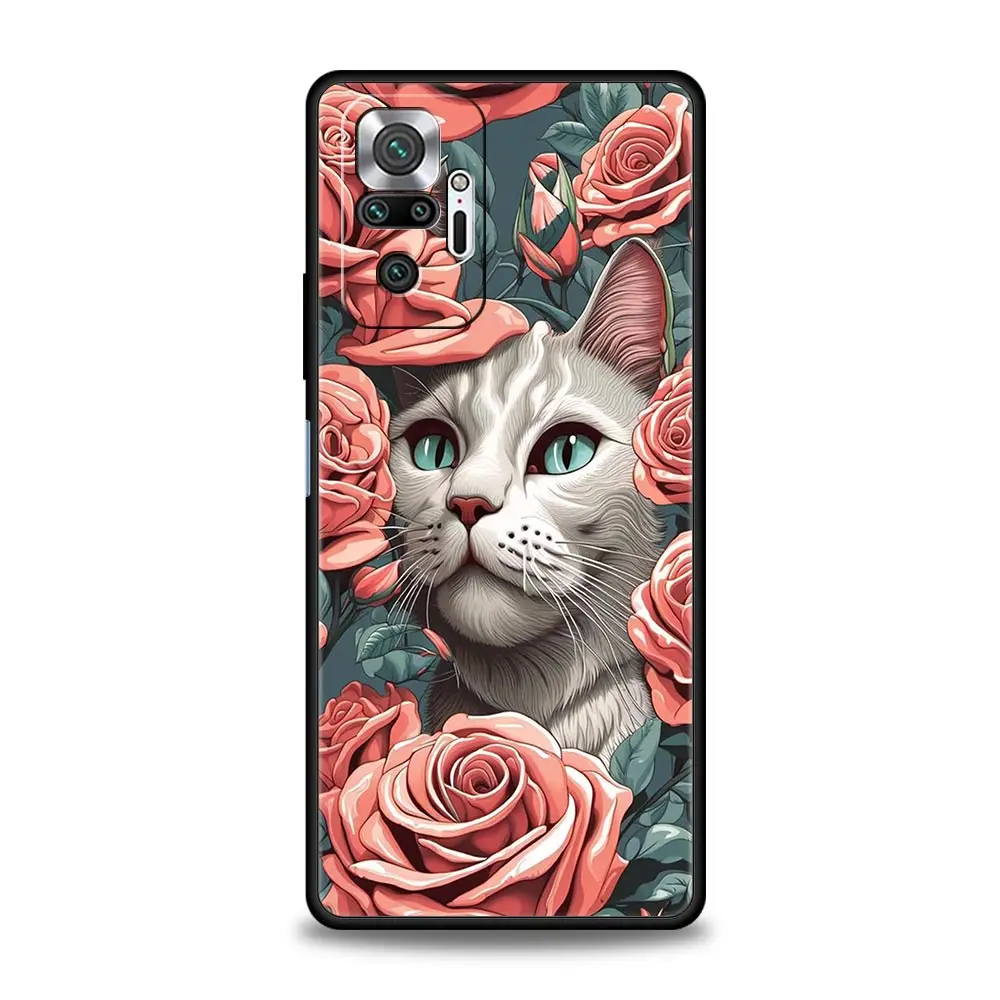 Adorable Cat Design Phone Case - Black Cover