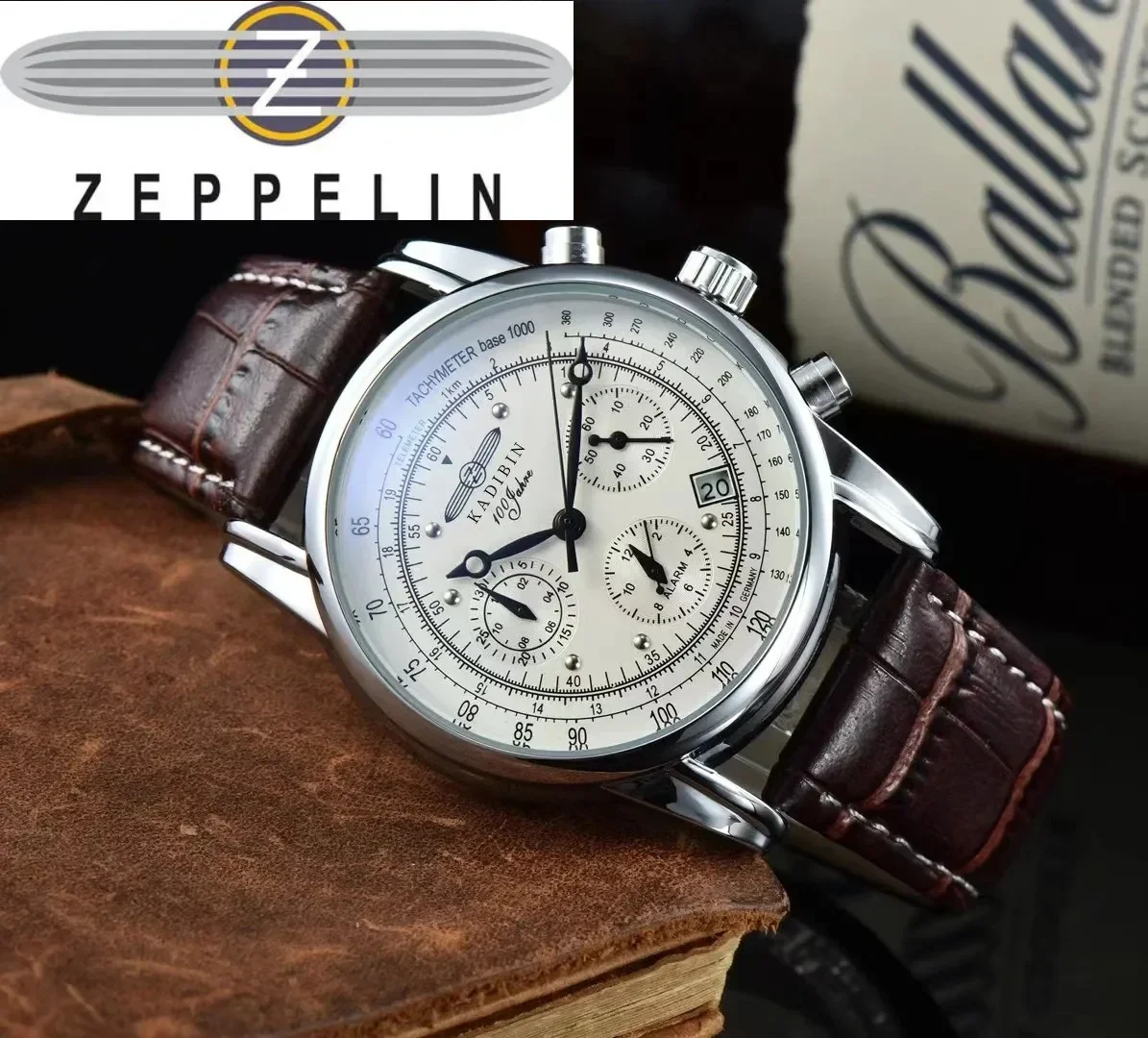 

Hot Sale New Zeppelin Airship Watch Elegant Three Eyes Running Second Time Code Multifunctional Watch Reloj Hombre