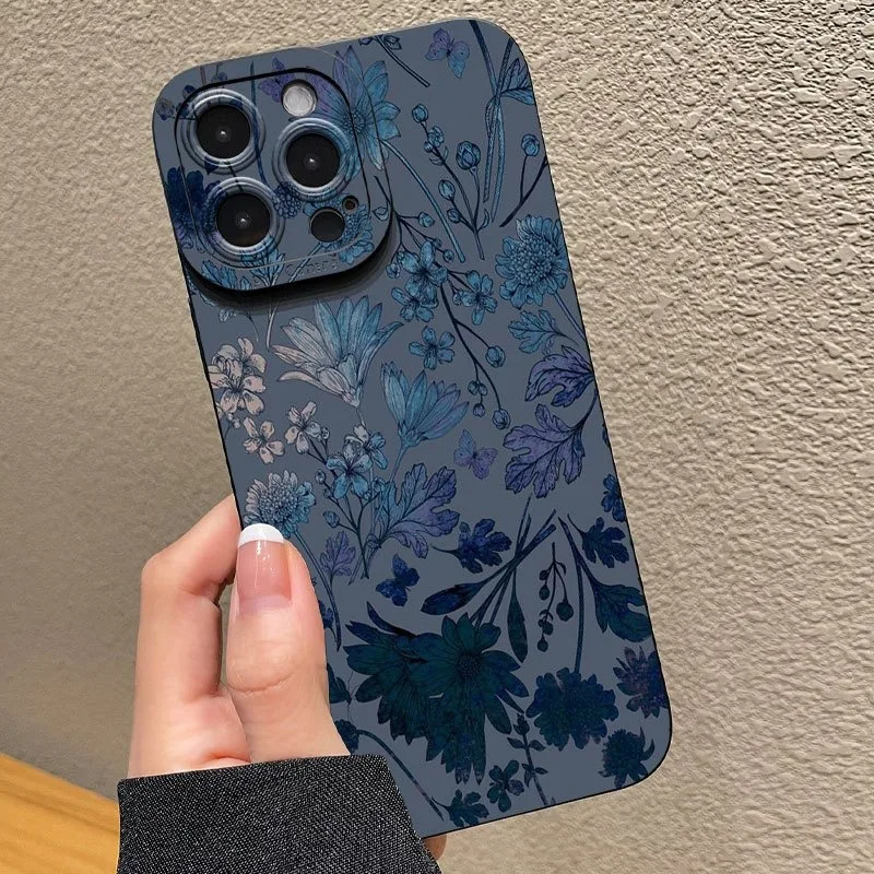 Gray Base Blue-Purple Floral Phone Case Cover