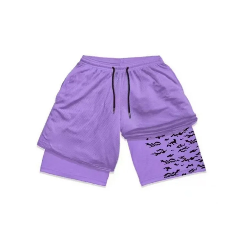 Summer 20243d printed double shorts men's fitness fashion sports casual quarter pants mesh breathable quick dry