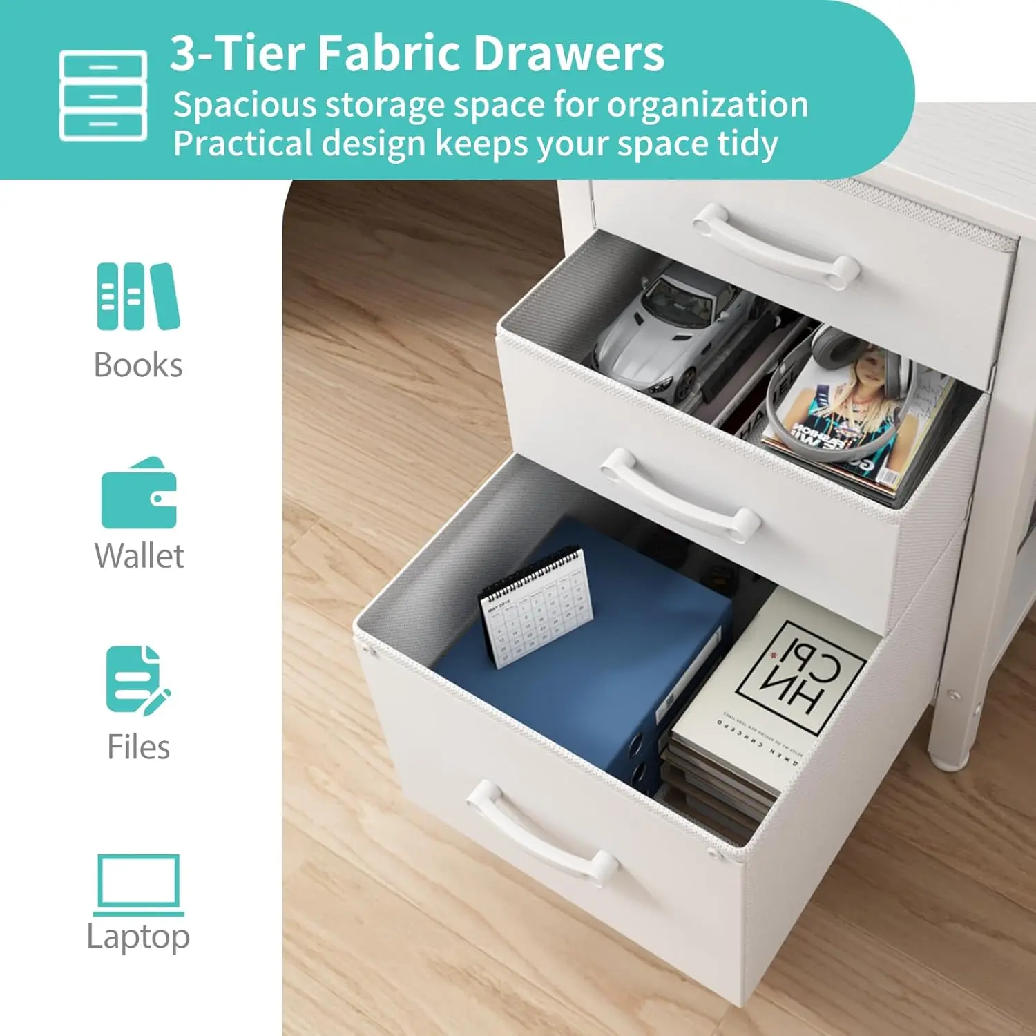 White Computer Desk with File Drawers Cabinet, 47 Inch Home Office Desks with Keyboard Tray 4