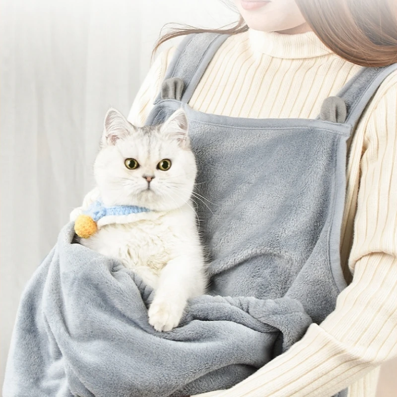 Apron For Holding Cats Soft Kitten Bib Kangaroo Pocket Pet Clothes Sleeping Pussy Hugging Suit Litter Dog Supplies pet apron