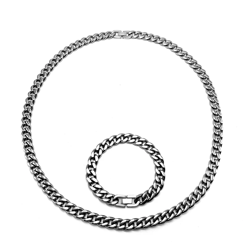 

Pure Titanium Necklace Bracelet 10.5mm Cuban Chain Anti Allergy Bold Denim Chain Trendy Hip-hop Accessories Retro Chain Neutral