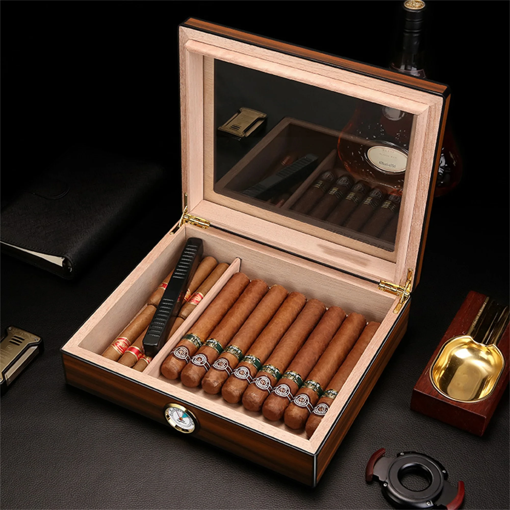 Cigar Humidor Box Cedar Wood With Humidifier Hygrometer Storage Case Super Large Capacity Hold 60 Cigars 3