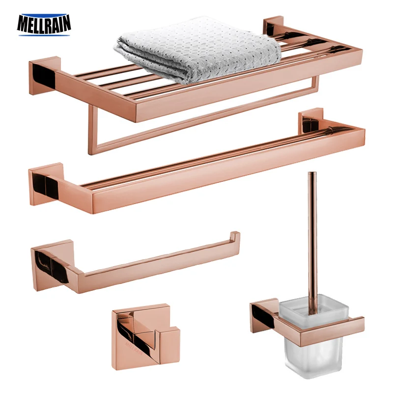 

Shiny Polished Rose Gold Bathroom Hardware Accessories Towel Rack Toilet Paper Holder Towel Rail Bar Bathroom Robe Hook