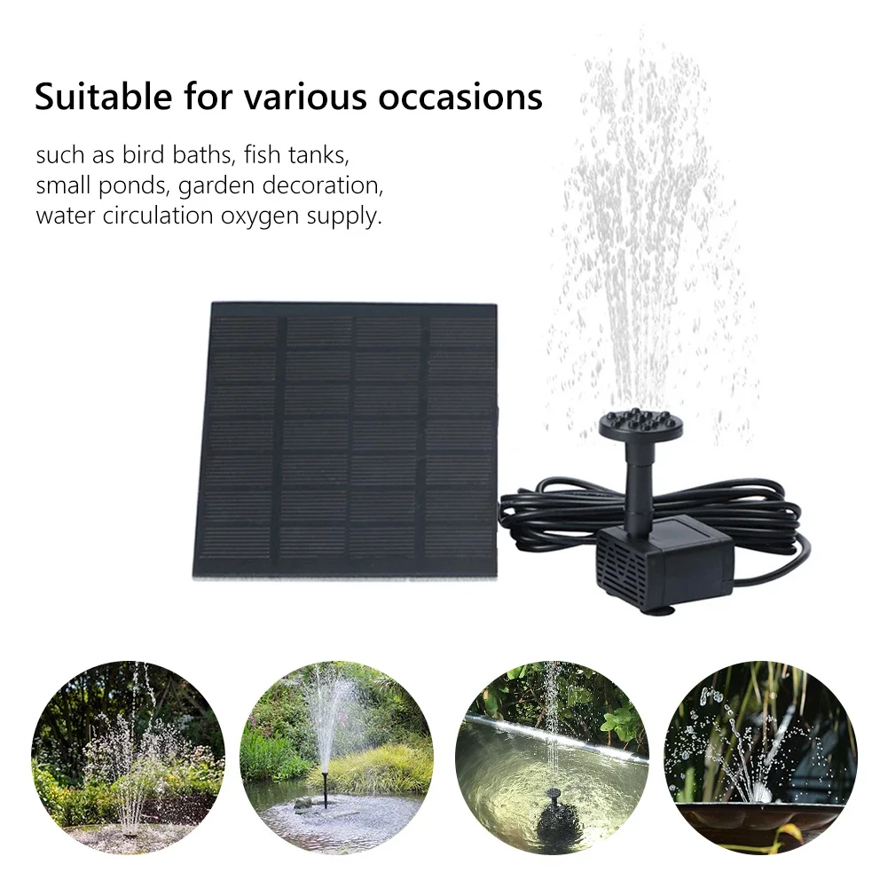 1.2W Solar Panels Water Fountain Pump with 6 Nozzles Solar Powered Fountain Wave Maker for Outdoor Bird Bath Garden Fish Pond