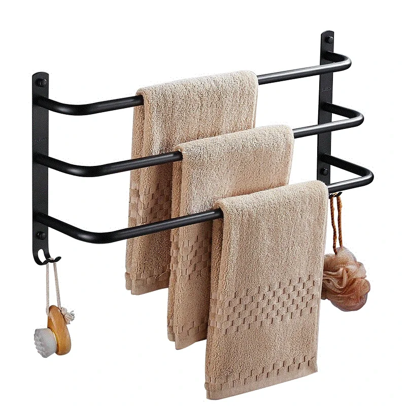 

304 stainless steel three-layer towel rack black fashion toilet wall-mounted polished towel rack bathroom hardware accessories