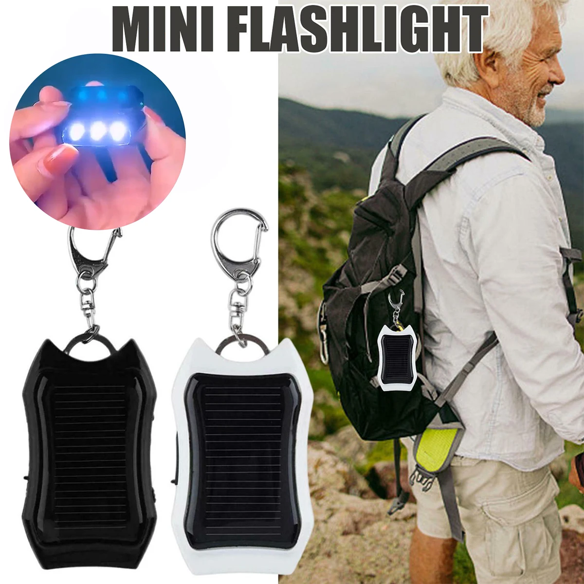 Solar Power Bank Keychain 1200mAh Solar Charger Keychain with 3 LED Mini Portable Panel Charger Camping Survival Emergency battery charger