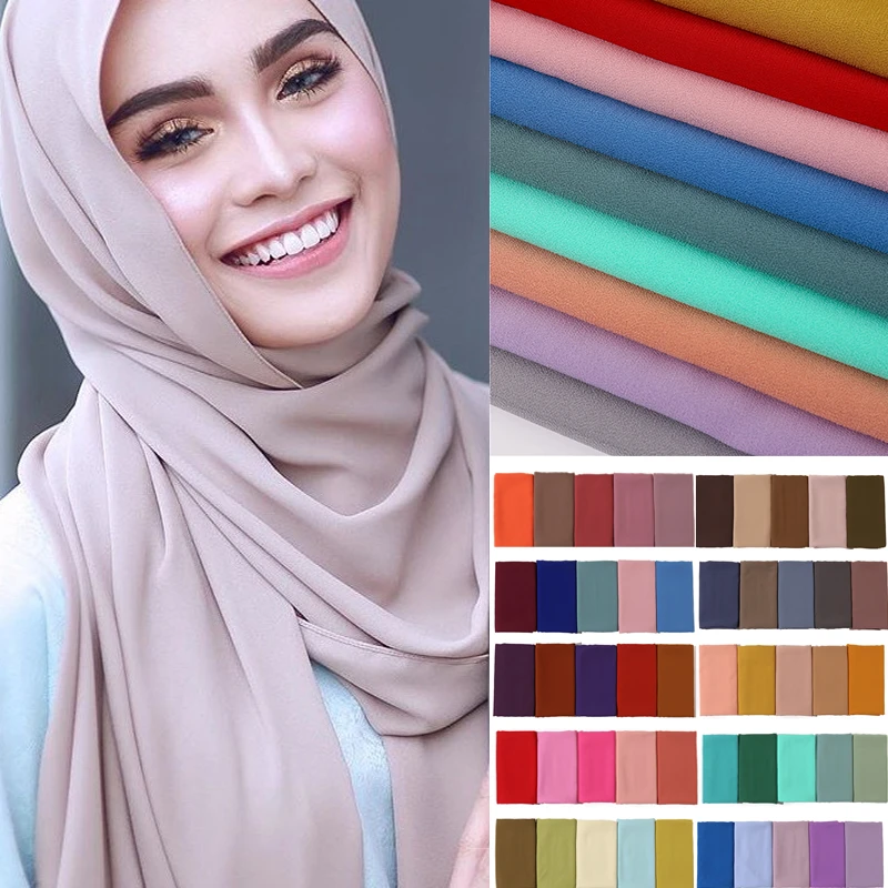 2022 Soft Plain Chiffon Hijab Vrouwen Moslim Hoofdband Sjaal Wraps Effen Foulard Sjaals Hoofddoek|Sjaal voor vrouwen| - AliExpress