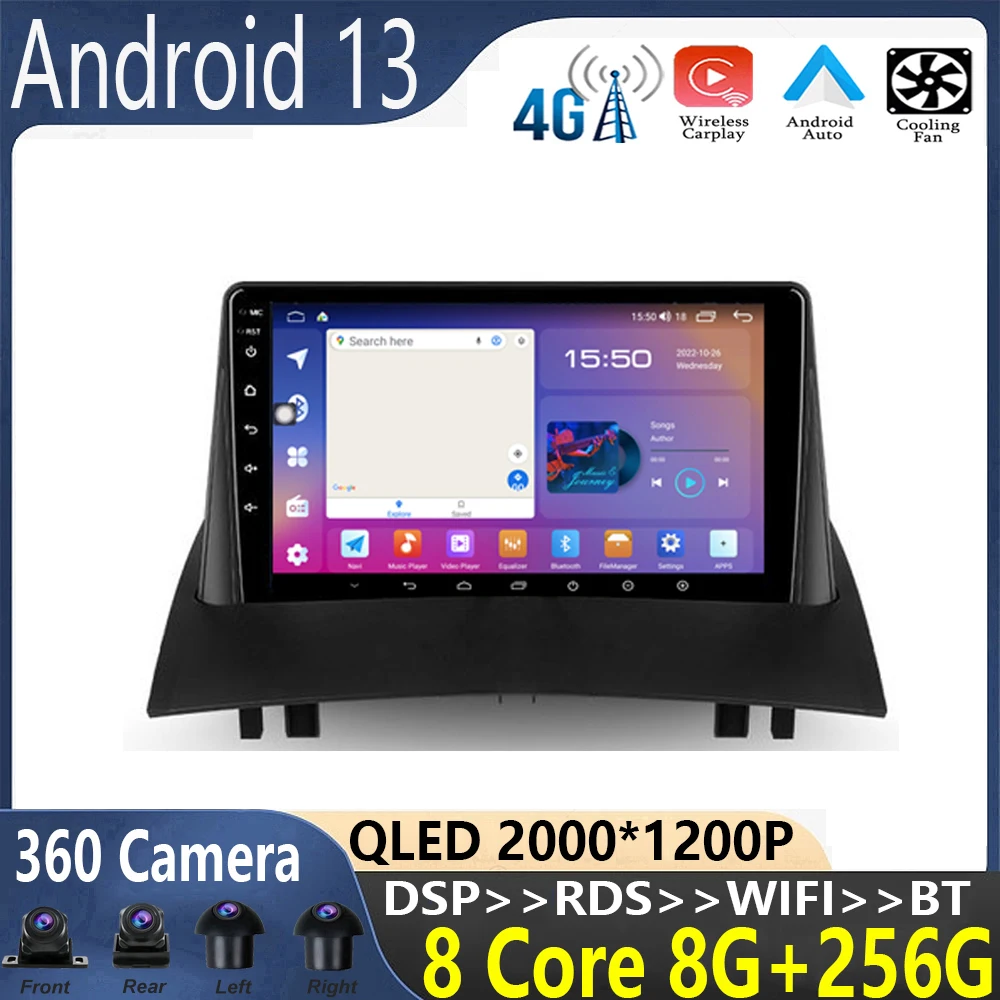 

9" android 13 For Renault Megane 2 2002 - 2009 Car Radio Multimedia Video Player Navigation auto wireless adapter No 2din tv box