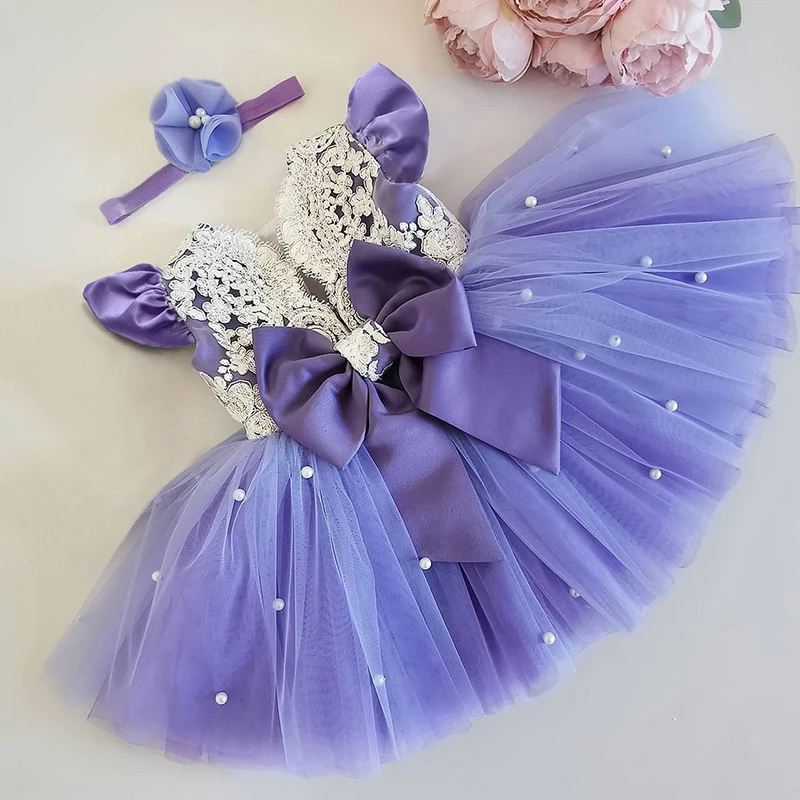 Summer Princess Toddler Kids Girls Tutu Dress Party Wedding 1 to 5 Years Birthday Dresses For Girl Pearl Bow Costumes Lace Gown girls dress princess costume kids clothes