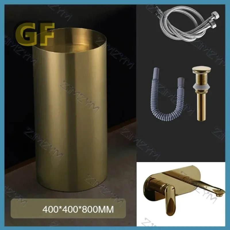 Stainless Steel Wash Basin Floor-standing+Faucet+Copper Drain+Drain Pipe+70CM Inlet Pipe Light Luxury Bathroom Basin 80*40CM