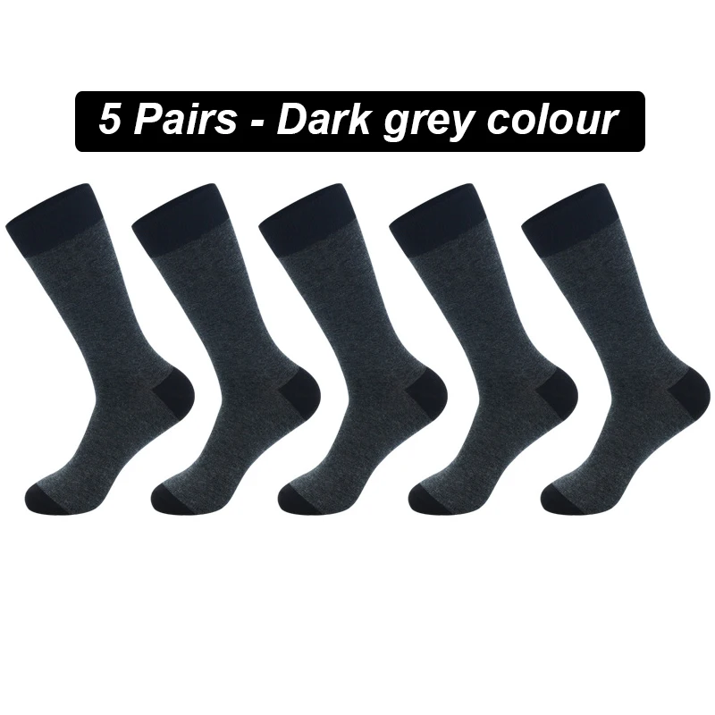Men's Long Socks Pack - 5 Pairs Striped & Solid Black Cotton Crew Socks | Comfortable Plus Size EU40-47