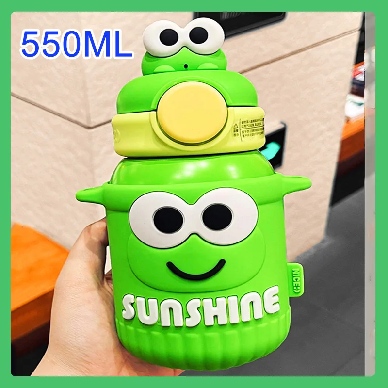 550ML Thermos Bottle Stainless Steel Thermal Water Bottle Cute Frog Panda  With Straw Mug Tumbler Vacuum Flask Cup Portable Kids - AliExpress
