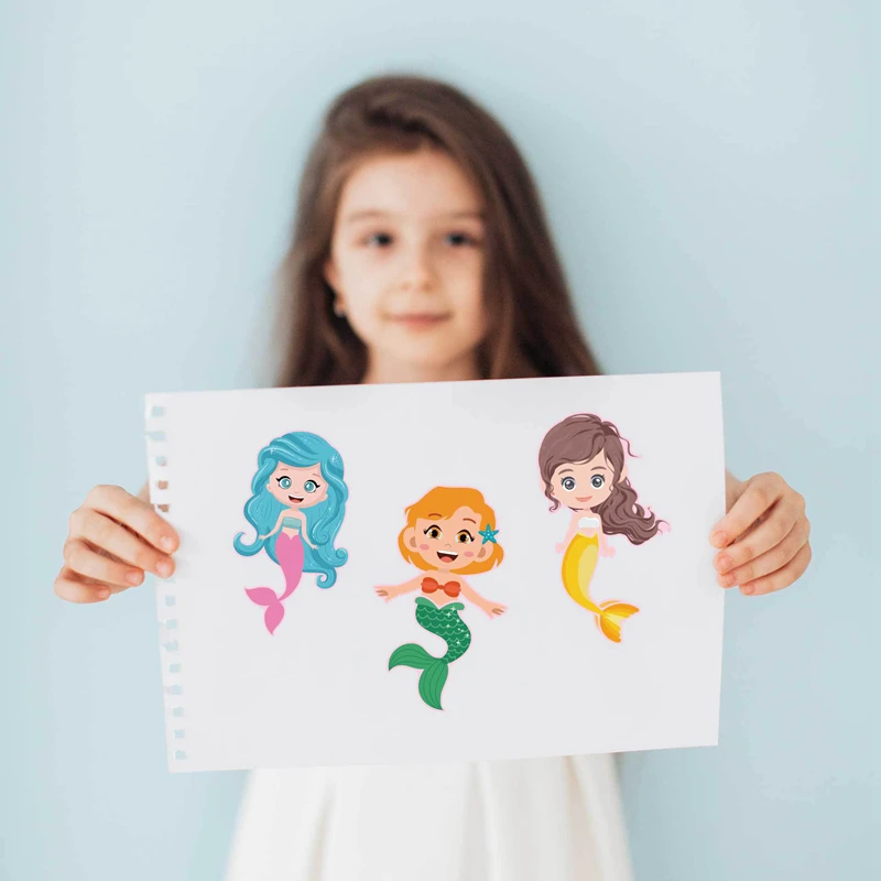 6/12Sheets Little Mermaid DIY Puzzle Stickers Funny Make A Face Assemble Sticker Kids Birthday Party Favors Pinata Filler Toys