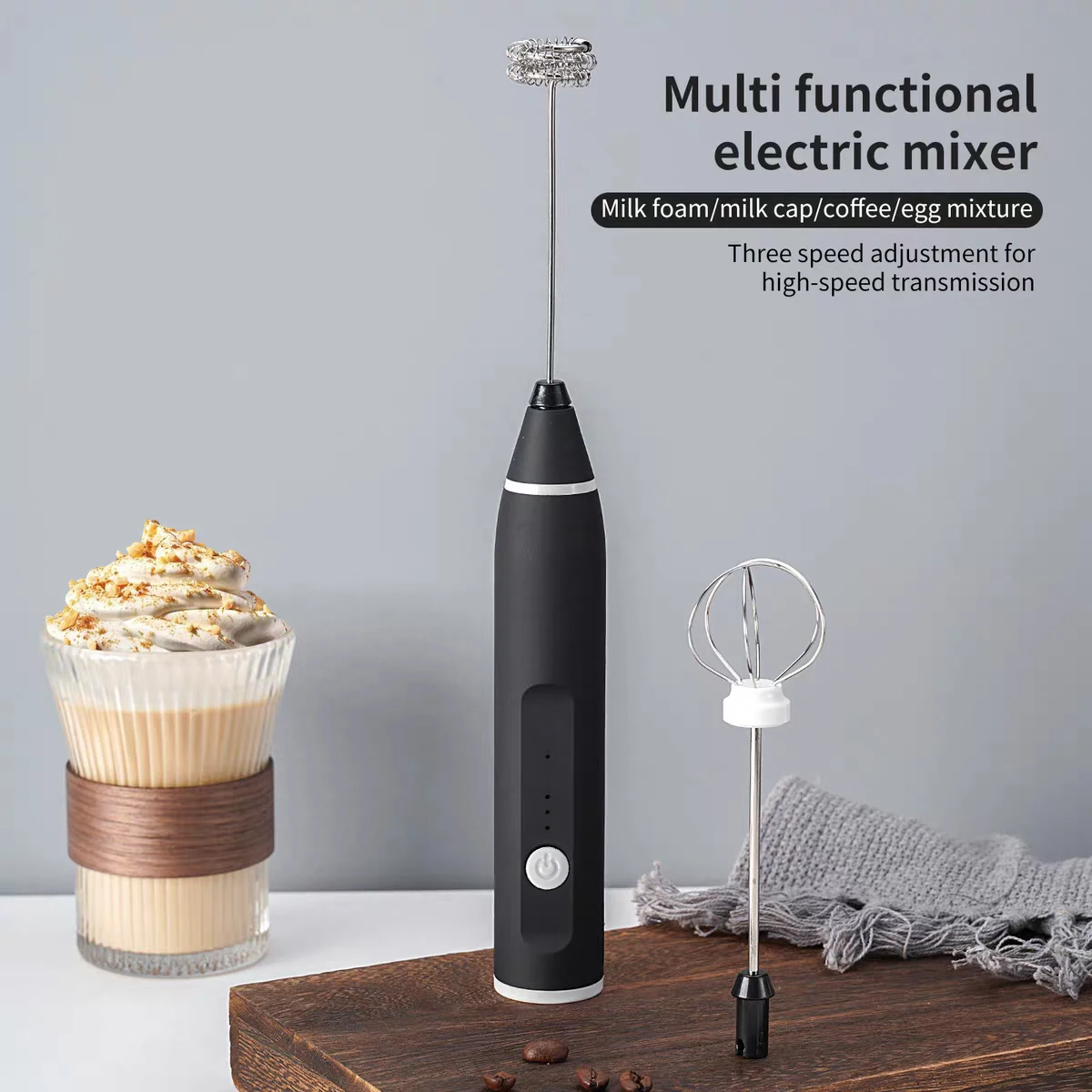 2-in-1 Kitchen Powerful Milk Frother Whisk Milk Frother Handheld Stainless Steel Rechargeable Drink Mixer For Coffee