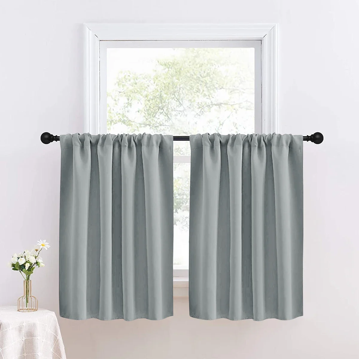 Solid Short Blackout Curtain - Small Kitchen  Bathroom Decor with UV Protection