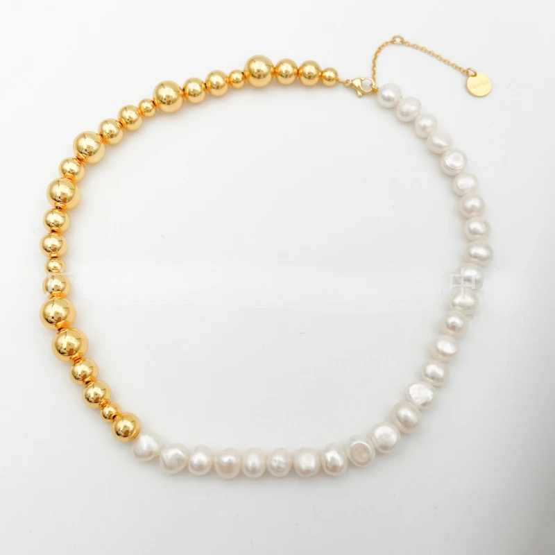 

High-end niche irregular beaded necklace, simple light ball panels, natural pearl necklace