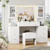 Large Vanity Desk with Mirror & Lights, White Makeup Vanity with Power Outlet and 8 Drawers, 2 Cabinets, Vanity Table with Light Large Vanity Desk with Mirror & Lights, White Makeup Vanity with Power Outlet and 8 Drawers, 2 Cabinets, Vanity Table with Light