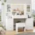 Large Vanity Desk with Mirror & Lights, White Makeup Vanity with Power Outlet and 8 Drawers, 2 Cabinets, Vanity Table with Light Large Vanity Desk with Mirror & Lights, White Makeup Vanity with Power Outlet and 8 Drawers, 2 Cabinets, Vanity Table with Light