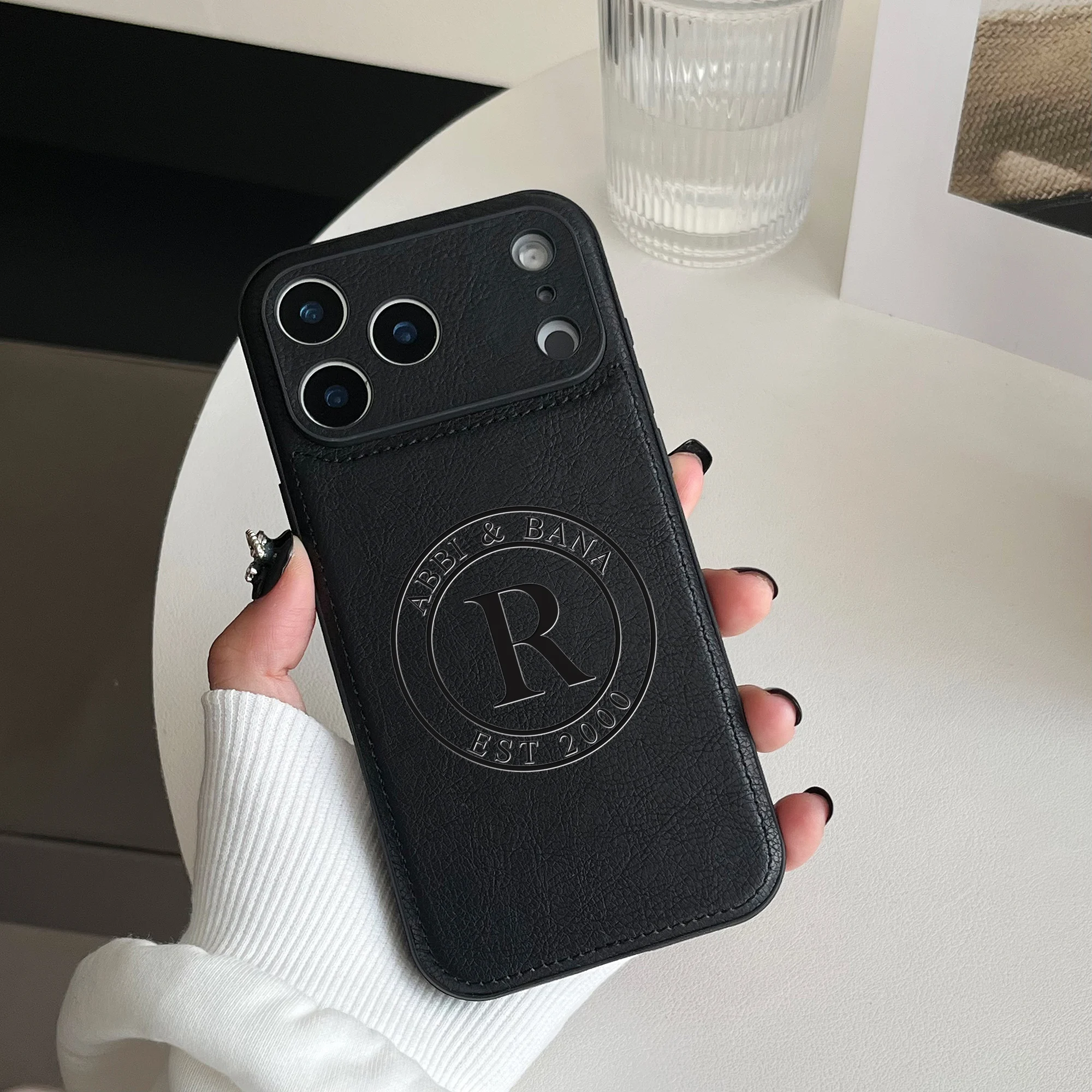 Personalization Custom Letter Name Faux Leather Laser Engraving Phone Case