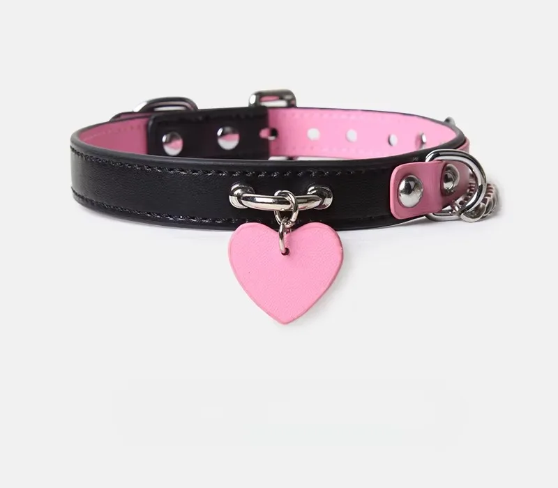 Bdsm Collar With Chain Genuine Leather Choker For Couples_voghion.com