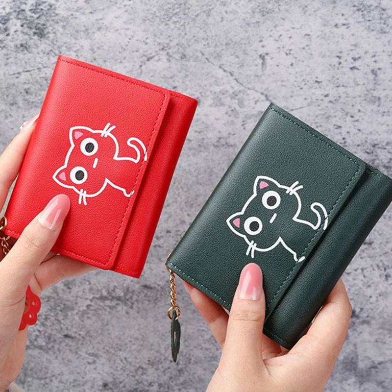 

New Fashion Women's Wallet Cute Cat Short Wallet Leather Small Purse Girls Money Bag Card Holder Ladies Female Hasp Gifts 2023