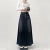 High-waisted Cargo Denim Skirt Women's Autumn Long A-line Mid-length Skirt  Retro Raw Edge Y2k Female Clothing Korean Style 1