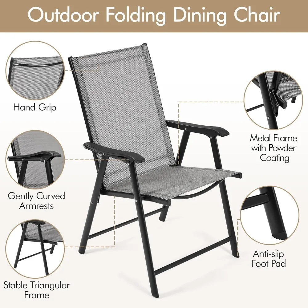 Patio Folding Chair Outdoor Chairs Set of 4 Portable Dining Chairs with Armrests, Folding Patio Chairs 4-Pack Chair Metal Frame 5