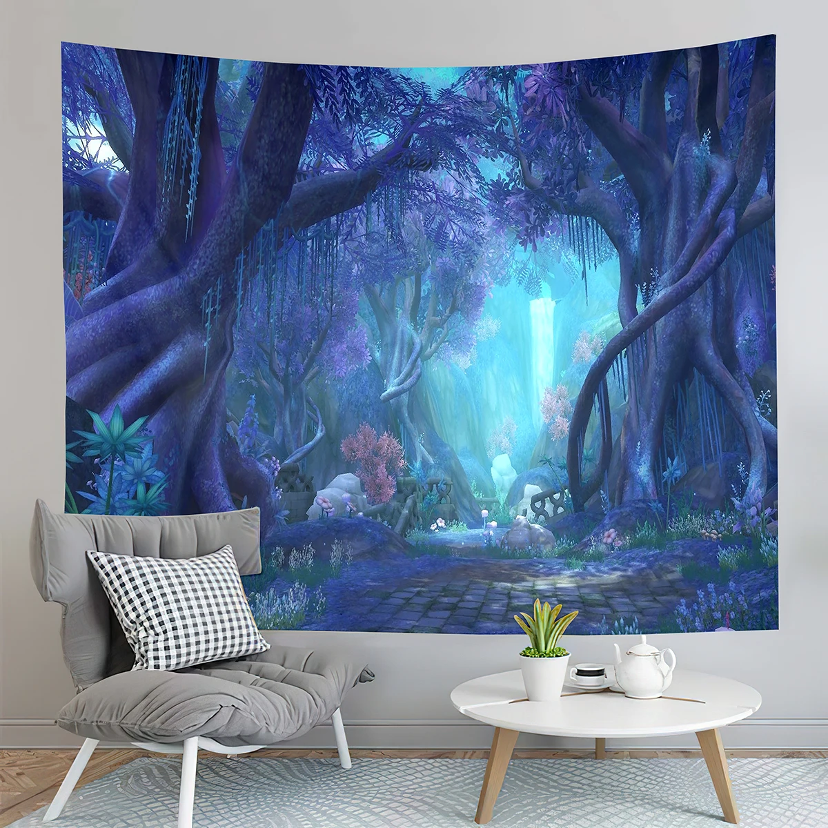 Awesocrafts Tapisserie murale à suspendre Arbre de vie en forêt, Elfes  Plantes Chaudes Rivière Vert Psychédélique Trippy Nature Tapisserie pour