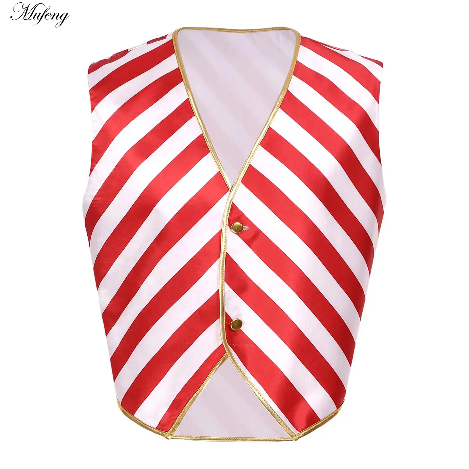 Mens Adult Christmas Vest Red Stripe Striped Waistcoat Theme Party Halloween Circus Role Play Waistcoat V Neck Sleeveless Vest