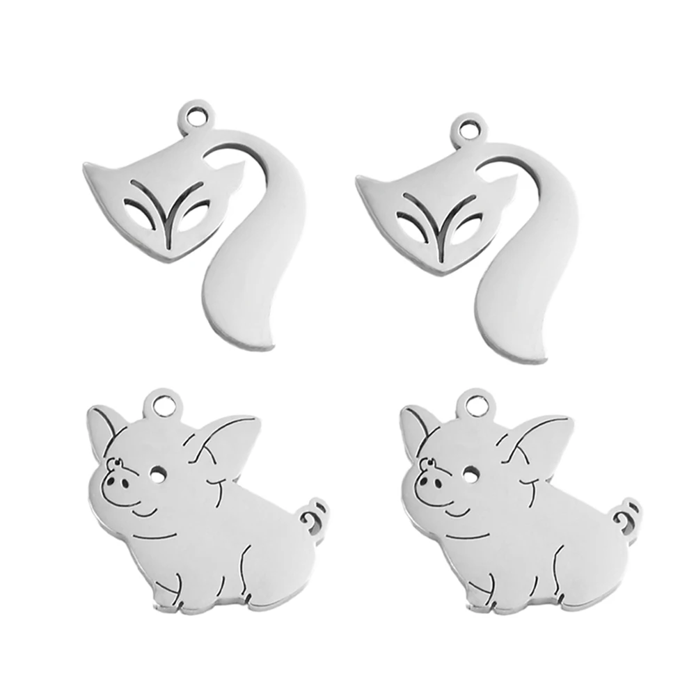 

10pcs/lot Stainless Steel Animal Pig Fox Charms Pendants DIY Bracelet Pendant Neacklace Accessories For Jewelry Making Findings