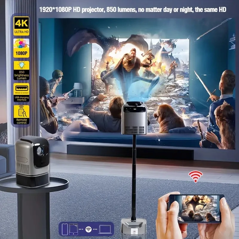 TAIDU TS-1 HD Lift Type Projector with Bluetooth and WiFi 1920*1080P Android 9.0 Home Cinema Outdoor Portable 4k Smart Projetor