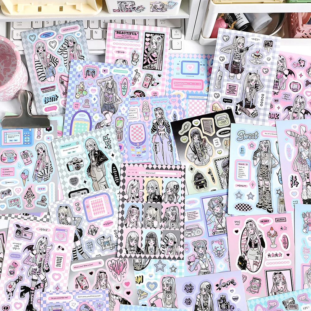 Adesivo Scrapbook Ragazza sognante Adesivo decorativo Sigillo per diario fai da te Adesivo Libro Album Materiale scolastico Cancelleria - immagine 2