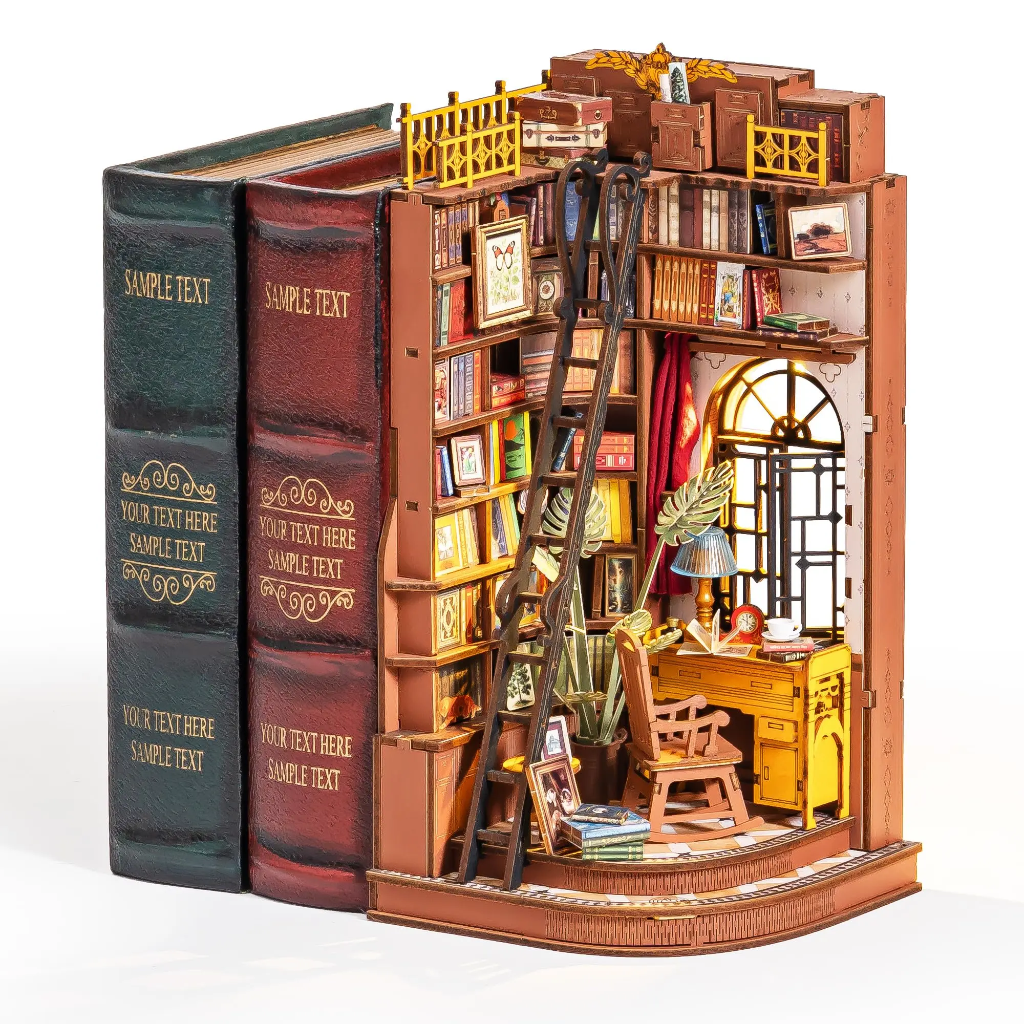 ROBOTIME Rolife Book Nook British Library Diorama Vintage Bookshelf Decor Creative DIY Relaxation Gift for Teens Adults