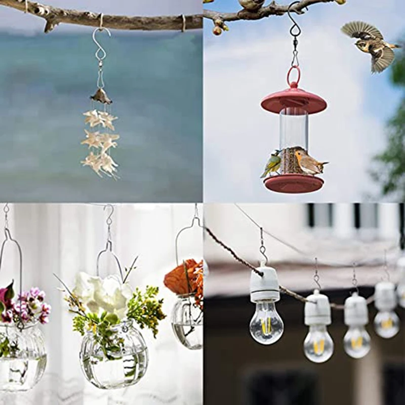 20PCS Swivel S Hooks Clips Wind Chime Hook Set For Hanging Garden Wind Spinners Flower Pot Silver