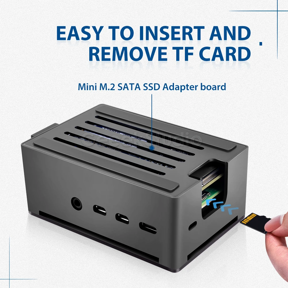 Raspberry pi Modelo b Case de Tijolo Alumínio Preto Enlosure Escudo com 3510 Ventilador Refrigeração M.2 Sata Ssd Placa Adaptador para Rpi 4b - Imagem 4