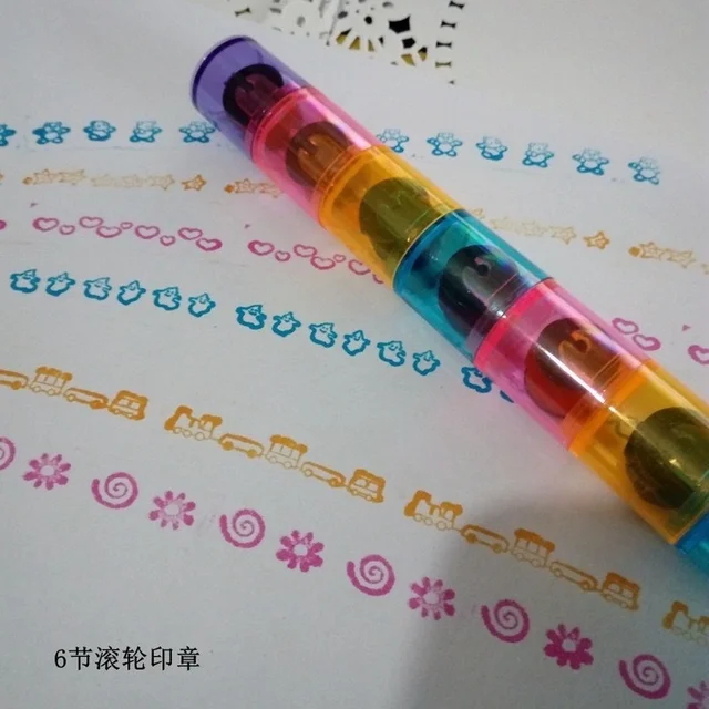 3/6 section Baby Colorful Ink Pad Stamp Seal Preschool Funny Toy Learning Cartoon DIY Roller Drawing Diary Tool Kid Ink Pad Gift 5
