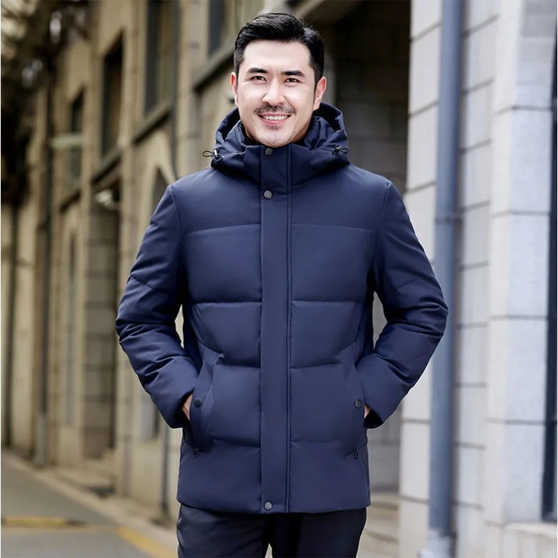 2023 New Men Down Jacket Winter Coat Short Loose Leisure Parkas Thicken Warm Middle Age Outwear Detachable Hooded Overcoat 2023 new men down jacket winter coat short thicken warm parkas stand up collar loose outwear sport casual trend overcoat