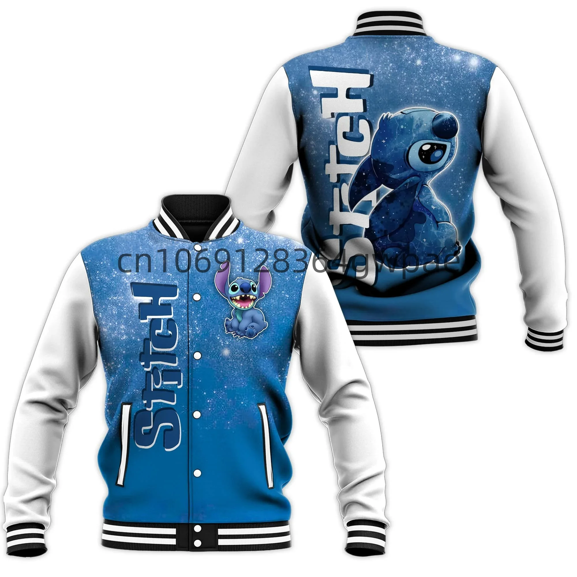 Disney Stitch Baseball Jacket Men's Womens Disney Casual Sweatshirt Hip Hop Harajuku Jacket Streetwear Loose Varsity Coat Hoodie