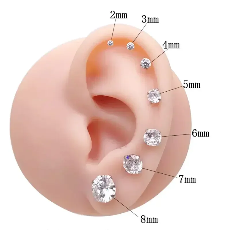 10pc 1pc G23 Titanium Lobe Piercing 4 Prong Zircon Ear Stud Tragus Cartilage Screw Earrings for Men Women Earrings Body Jewelry 3