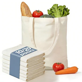 10 | 20 Pack Custom Logo Canvas Tote Bag Lightweight Large Capacity Shopping Bag Reusable Shoulder Handbag Gift Activity 1