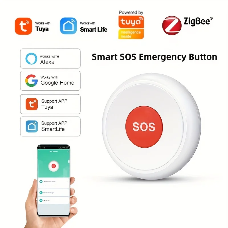 Zigbee 3.0 스마트 SOS 단추 비상 경보, 투야 홈 노인 도움 경보 스위치, 환자 경고 호출 단추 SOS 센서